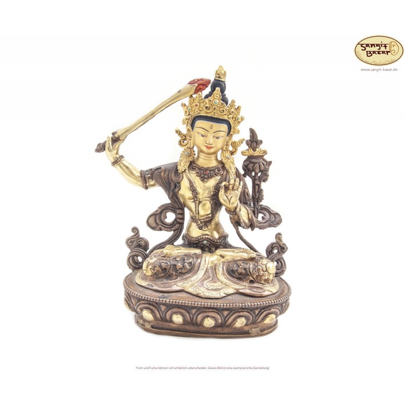Original vergoldete Messing Statue Manjushree 21cm