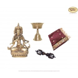 Tempel-Set "Januar-Spezial", bestehend aus Messing Vajrasatva, Butterlampe, Tischdekce in bordeaux & Dorje